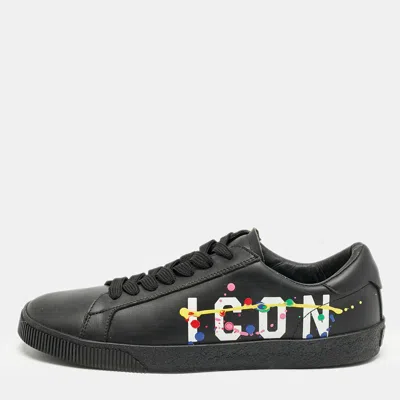 Dsquared2 Black Leather Cassetta Low Top Sneakers In Multi