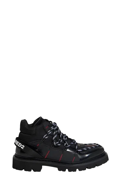 Dsquared2 Black Leather Contrast-stitch Hiking Boot