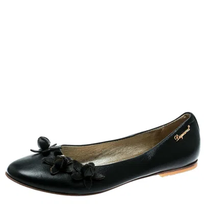 Dsquared2 Black Leather Flower Detail Ballet Flats In Multi