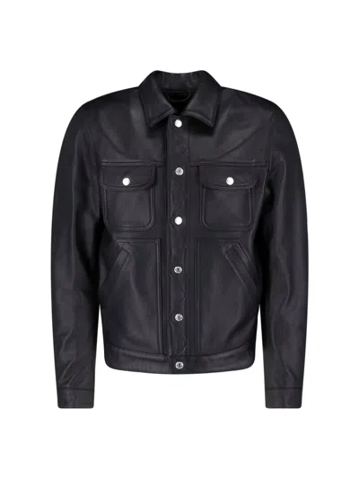 Dsquared2 Sleek Black Leather Jacket With Structured Silhouette