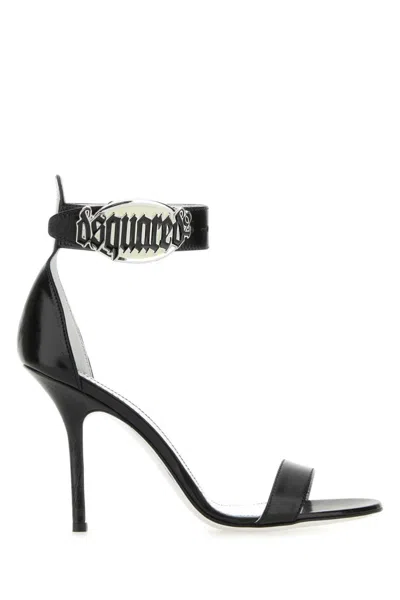 DSQUARED2 BLACK LEATHER LOGO HEELS