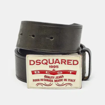 Pre-owned Dsquared2 Black Leather Logo Plague Buckle Belt M