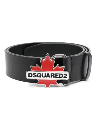 Dsquared2 Logo-plaque Calf Leather Belt In Black