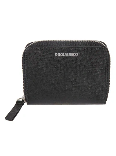 Dsquared2 Black Leather Logo-stamp Zip-around Wallet