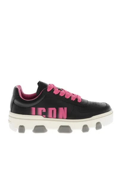 DSQUARED2 BLACK LEATHER LOW-TOP SNEAKERS