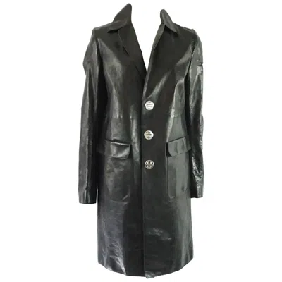 Pre-owned Dsquared2 Black Leather Trench Style Full Coat - 46