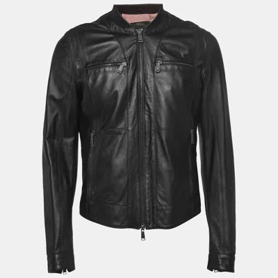 Pre-owned Dsquared2 Black Leather Zipper Front Jacket L