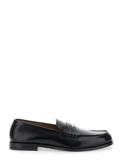 DSQUARED2 DSQUARED2 BLACK LOAFERS WITH LOGO PLAQUE ON THE FRONT AND LOGO LETTERING ON THE HEEL IN LEATHER MAN