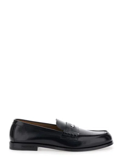 DSQUARED2 BLACK LOAFERS WITH LOGO PLAQUE ON THE FRONT AND LOGO LETTERING ON THE HEEL IN LEATHER MAN
