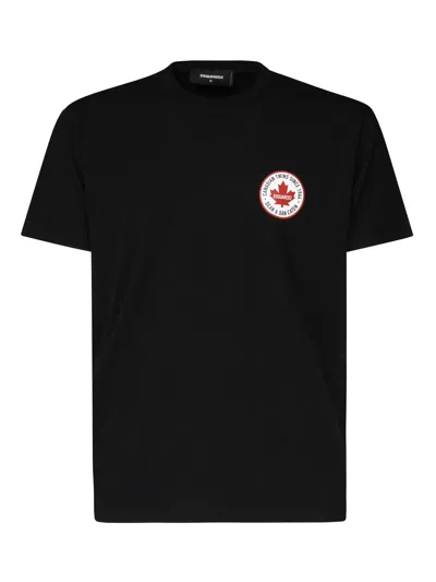 Dsquared2 Black T-shirt With Chest Logo Application In Cotton Man