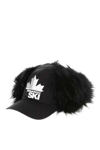 Dsquared2 Faux-fur Trim Ski Baseball Cap In Black