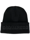 Dsquared2 Knit Folded Cuff Wool Beanie In Black