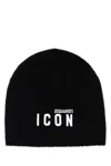 Dsquared2 Dsquared Women Black Wool Blend Beanie Hat In Blackwhite