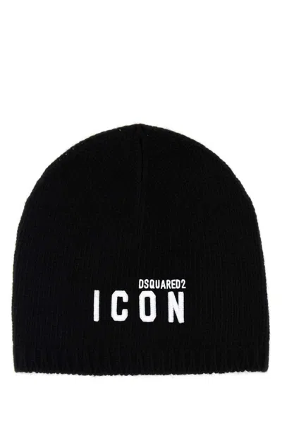 DSQUARED2 BLACK LOGO BEANIE HAT