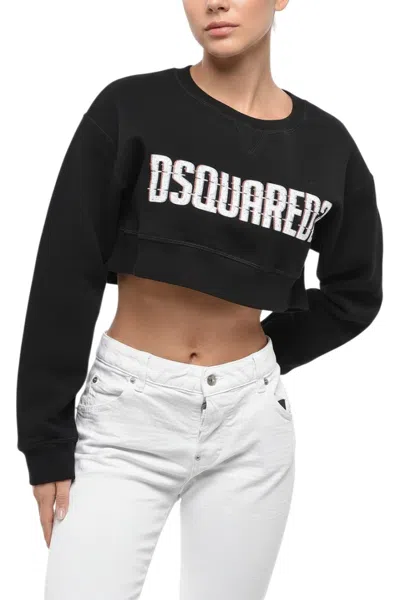 Dsquared2 Black Logo Crew Neck Sweatshirt In Blue