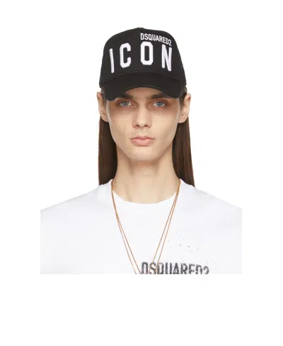 Dsquared2 Black Logo Embroidered Baseball Hat In White