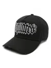 Dsquared2 Vintage Effect Cap With Rhinestone And Gothic Print Logo In Black