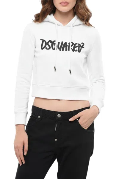 Dsquared2 Black Logo Hood Sweatshirt In White