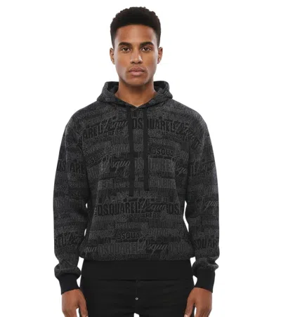 Dsquared2 Intarsia-knit Drawstring Hoodie In Black