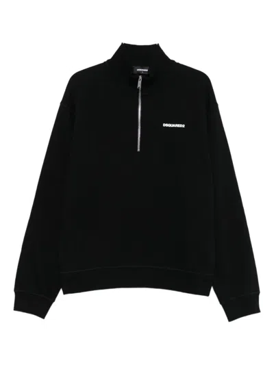 DSQUARED2 BLACK LOGO MOCK COLLAR SWEATSHIRT