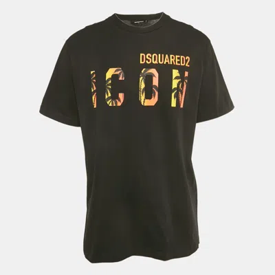 Dsquared2 Black Logo Print Jersey T-shirt In Green