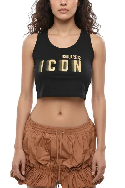 Dsquared2 Black Logo Round Neck Top