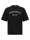 Dsquared2 Loose Fit Black Cotton T-shirt With Vintage Logo In Black