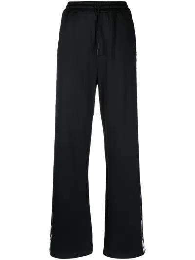 DSQUARED2 BLACK LOGO-TAPE WIDE-LEG TRACK PANTS