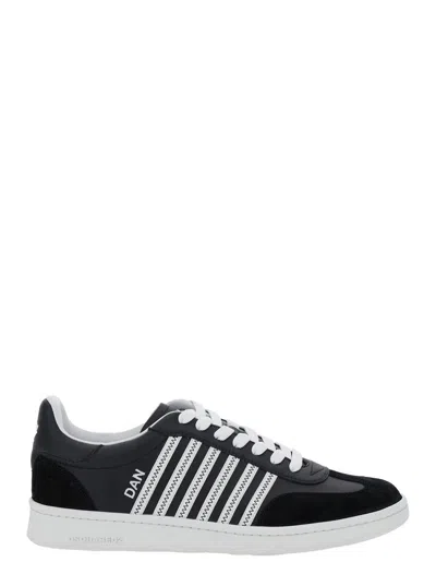 Dsquared2 Black Low Top Sneakers With Contrasting Striped Embellishment On The Side