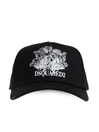 Dsquared2 Black Monkey Business Logo Cotton Baseball Cap