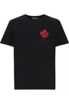 Dsquared2 Black T-shirt Featuring Striking Red Maple Leaf In Multi