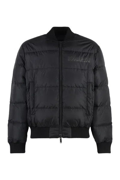 Dsquared2 Black Nylon Puffer Bomber Jacket