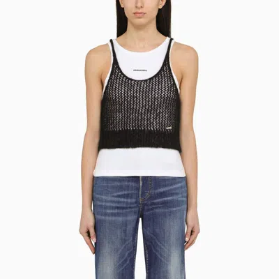 DSQUARED2 DSQUARED2 BLACK PERFORATED MOHAIR BLEND TOP WOMEN