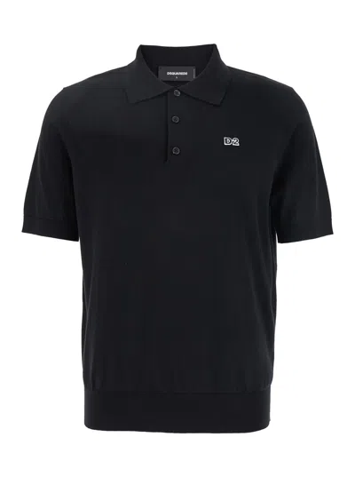 DSQUARED2 BLACK POLO SHIRT WITH CLASSIC COLLAR AND LOGO LETTERING ON THE FRONT IN COTTON MAN