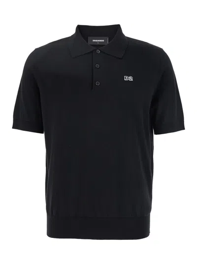 Dsquared2 Black Polo Shirt With Classic Collar And Logo Lettering On The Front In Cotton Man