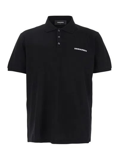 DSQUARED2 DSQUARED2 MEN BLACK POLO SHIRT WITH CLASSIC COLLAR AND LOGO LETTERING ON THE FRONT IN COTTON WOMAN