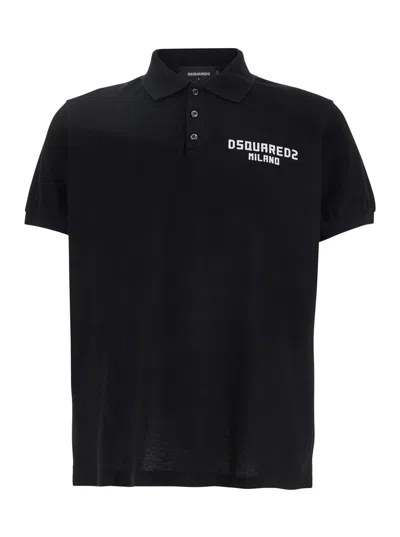 Dsquared2 Black Polo Shirt With Embroidered Logo On The Front In Cotton Man