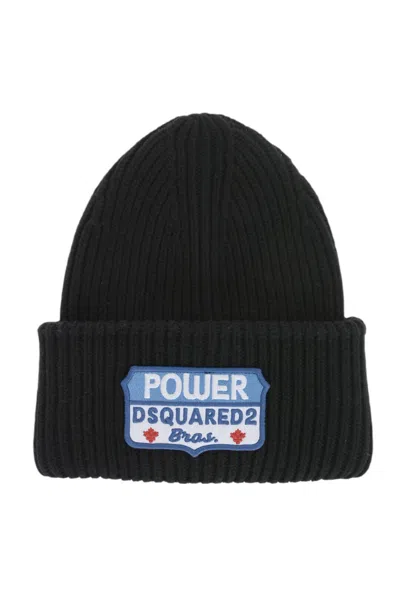 Dsquared2 Embroidered Logo-patch Beanie Hat In Black