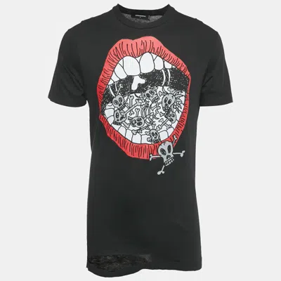 Dsquared2 Black Printed Jersey Long Cool Twisted Ripped T-shirt