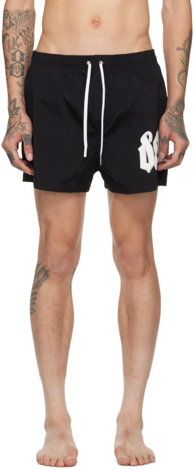 Dsquared2 Black Printed Swim Shorts In 010 Black/white