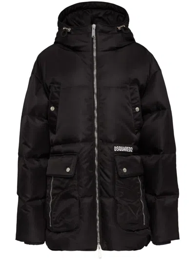 DSQUARED2 WOMEN BLACK QUILTED HOODED JACKET, XXS LUXURY JACKETS FOR WOMEN DARVEYS