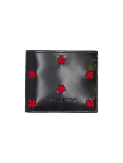 Dsquared2 枫叶钱包 In Black+red