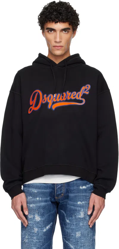 Dsquared2 Relax Fit College Logo Hoodie In Black