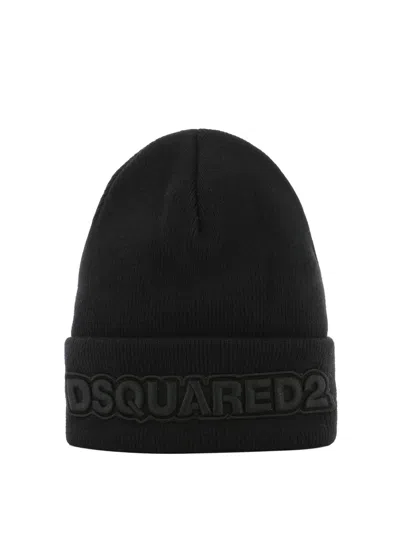 DSQUARED2 BLACK RIBBED WOOL BEANIE