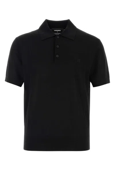 Dsquared2 Wool Shirt Polo Collar Short Sleeves In Black