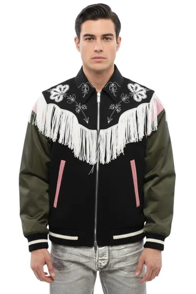 Dsquared2 Black Shirt Collar Varsity Jacket In Multi