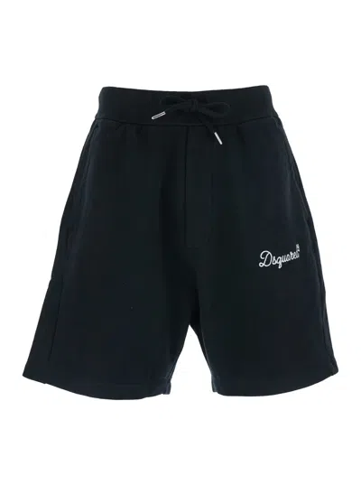 Dsquared2 Black Shorts With Drawstring Closure And Logo Lettering On The Front In Cotton Man