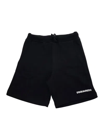 Dsquared2 Kids' Black Shorts With Drawstring Elastic Waist And Logo Lettering On The Front In Cotton Boy