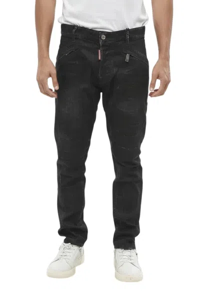 Dsquared2 Black Skinny Mid Rise Jeans In Animal Print