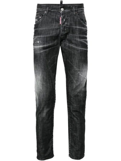 DSQUARED2 BLACK SLIM FIT FADED STRETCH COTTON JEANS